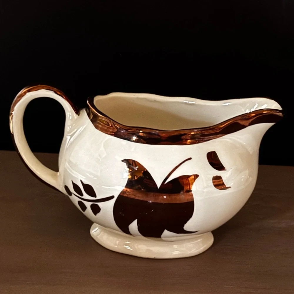 Lancaster Sandland England Copper Luster Cream and Sugar Set Leaf Design Vintage